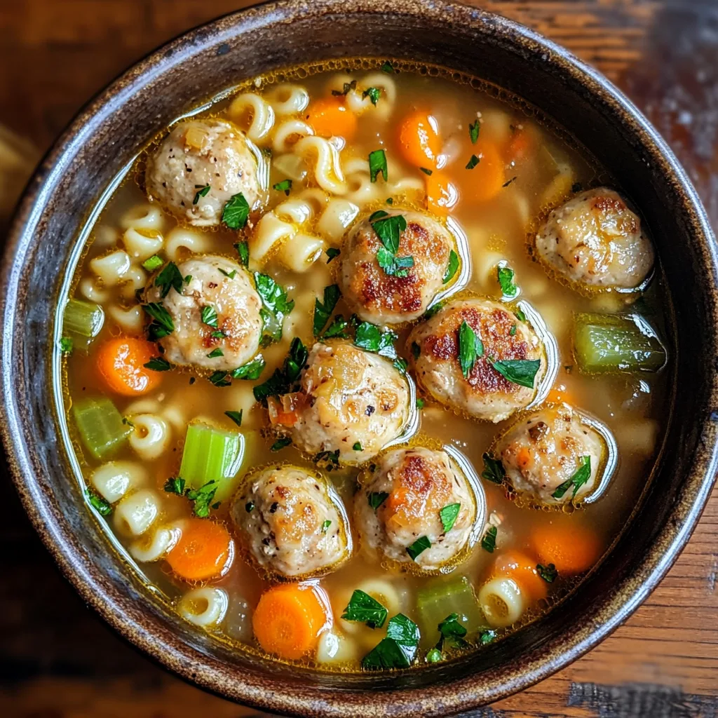 chickarina soup with mini chicken meatballs and vegetables